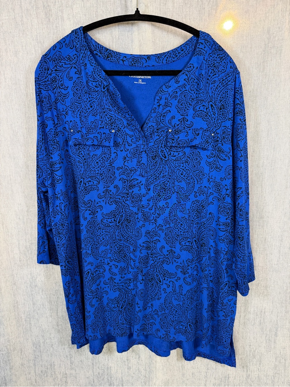 Croft & Barrow 2X Blue Paisley V-Neck Tunic Top